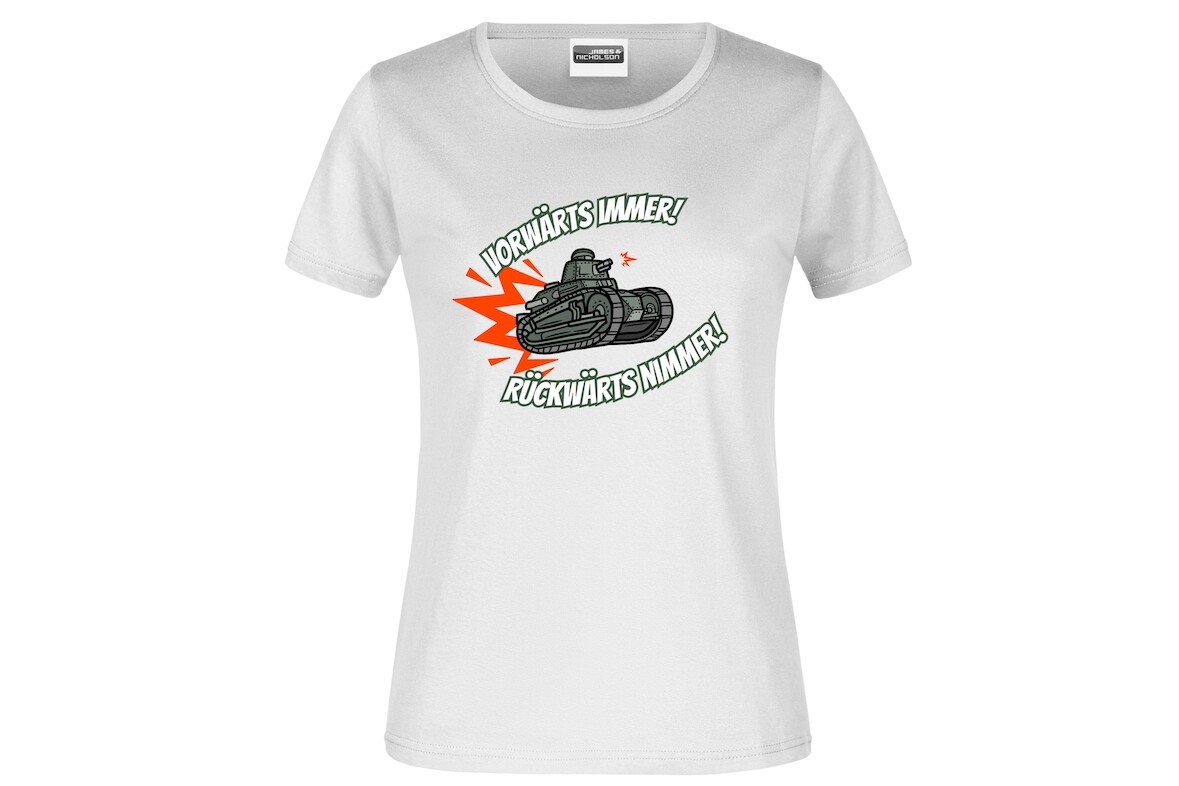 T-Shirt "Vorwärts immer - Rückwärts nimmer!" für Damen vorn