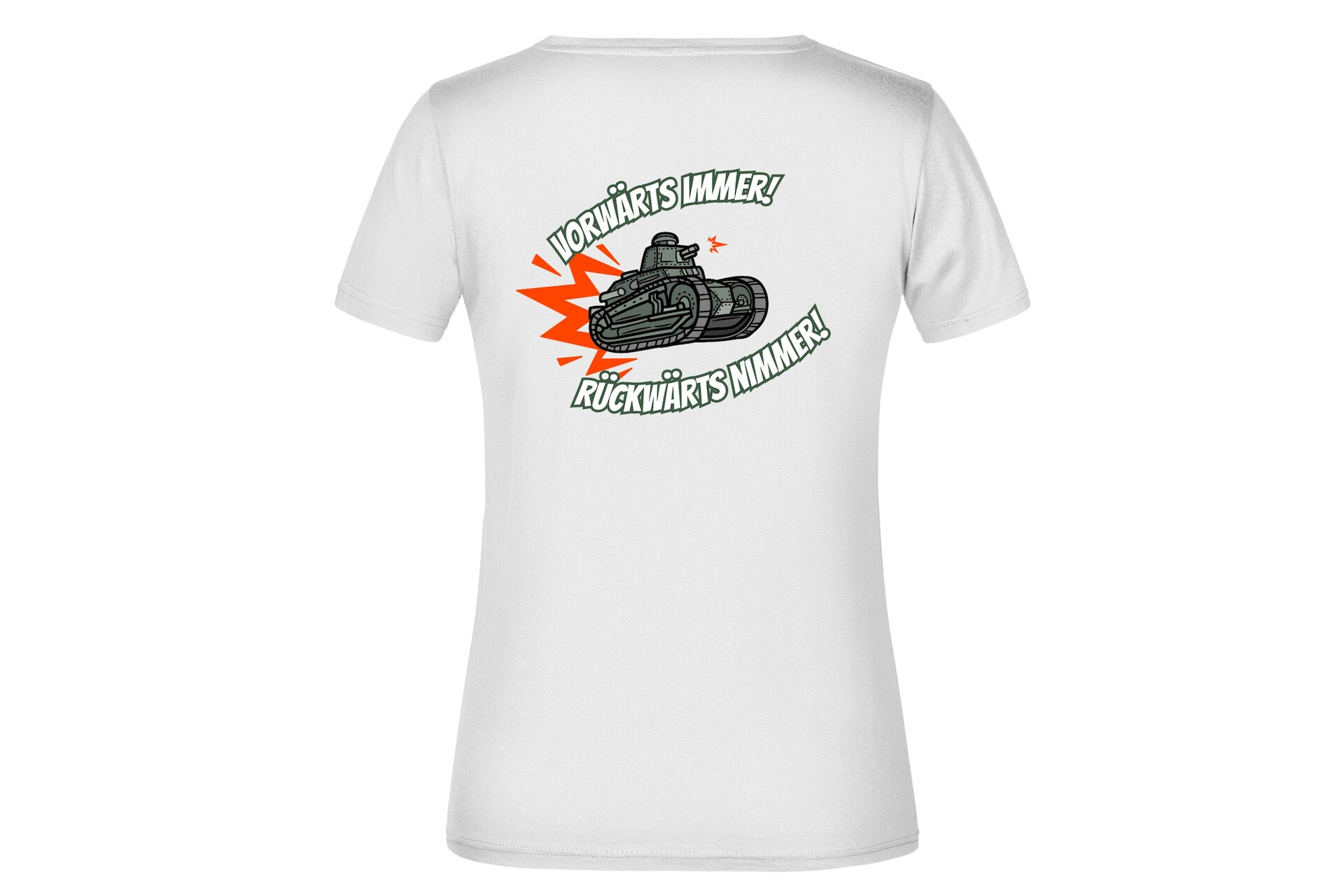 T-Shirt "Vorwärts immer - Rückwärts nimmer!" für Damen hinten